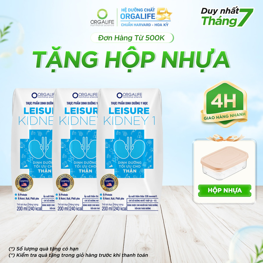 Lốc 3 Hộp LEISURE KIDNEY 1 Soup Uống Dinh Dưỡng Công Thức Hỗ Trợ Giảm Protein (200ml/Hộp)