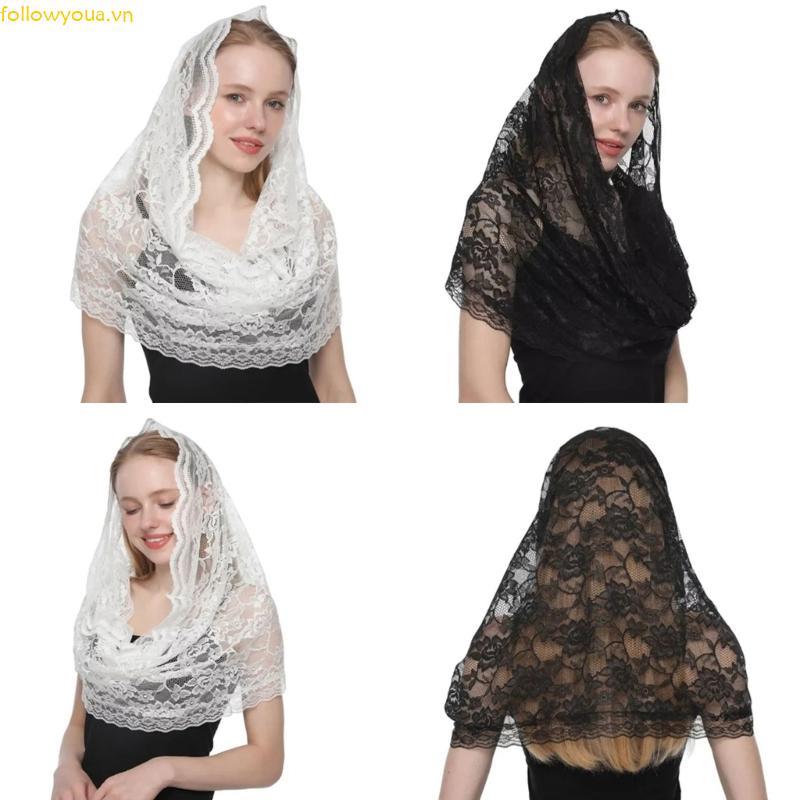 Fol Cưới Ren Hoa Veil Latin Mass Head Scarf Vintage Head Covering Bridal Veil