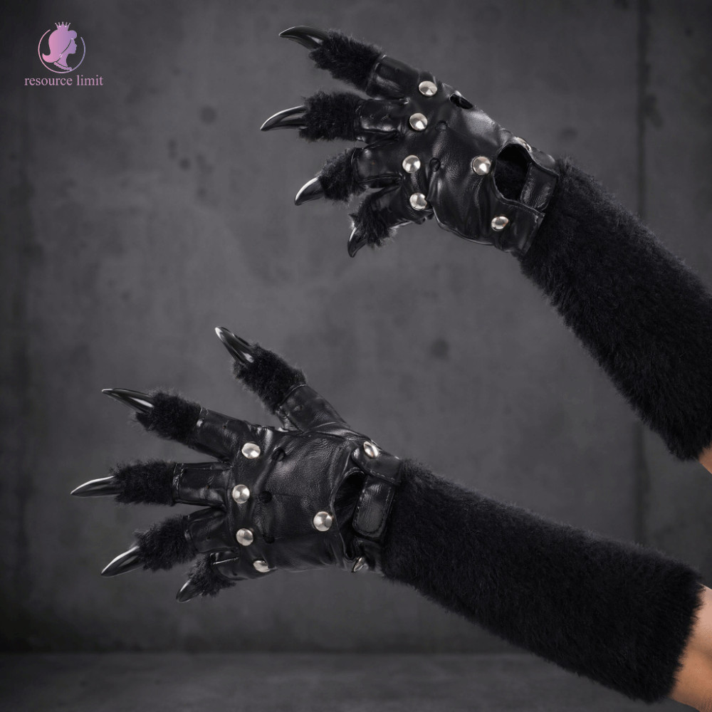 resource limit RESOURCE LIMIT Furry Furry Fursuit Găng tay Kigurumi, Găng tay da Punk dày sang trọng