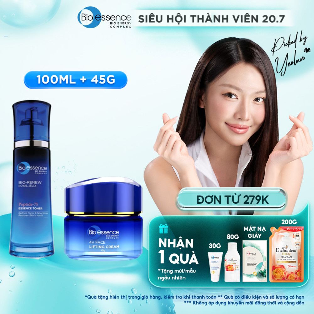 Combo Kem nâng cơ mặt & dưỡng trắng Bio-Essence Bio-Vlift Brightening 45g và Nước cân bằng Bio-Essen