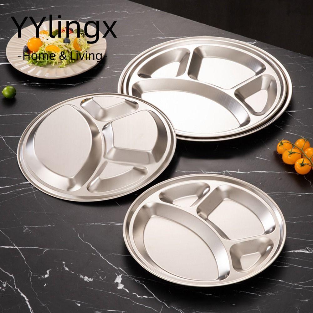 YYLINGX 1 Khay Phục Vụ Thực Phẩm, Đĩa Khay Cửa Hàng Thức Ăn Nhanh Chia 4 Ngăn, Thép Không Gỉ 26 / 28