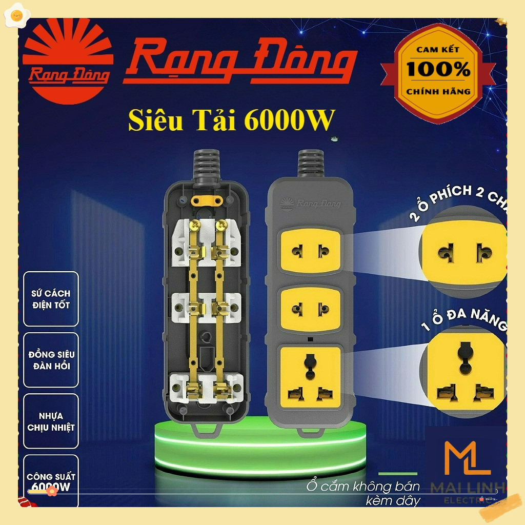 Ổ cắm điện đa năng Rạng Đông công suất cao 6000W (Không Dây) - Siêu chịu tải - Lõi sứ chịu nhiệt - M