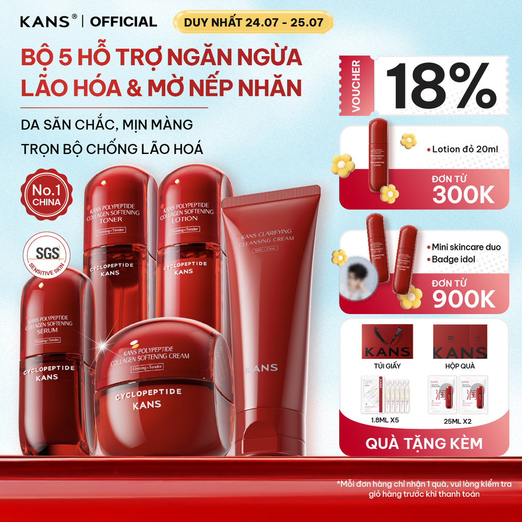 KANS Combo 5 Món Dưỡng Da Chống Lão Hóa Sữa Rửa Mặt - Toner - Lotion - Serum - Kem Dưỡng giúp Cấp Ẩm
