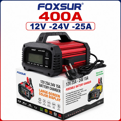 Sạc Bình acquy Foxsur 12V-24V 400Ah  -Sạc thông minh 25A Cao Cấp Chính Hãng - Mẫu mới 400ah -FOXSUR