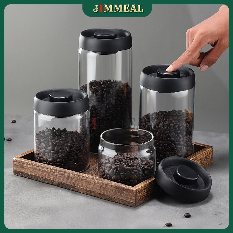 Hũ Thuỷ Tinh Borosilicate Đựng Trà, Cà Phê Hút Chân Không JIMMEAL Chịu Nhiệt, Kín Hơi 500~1800ml