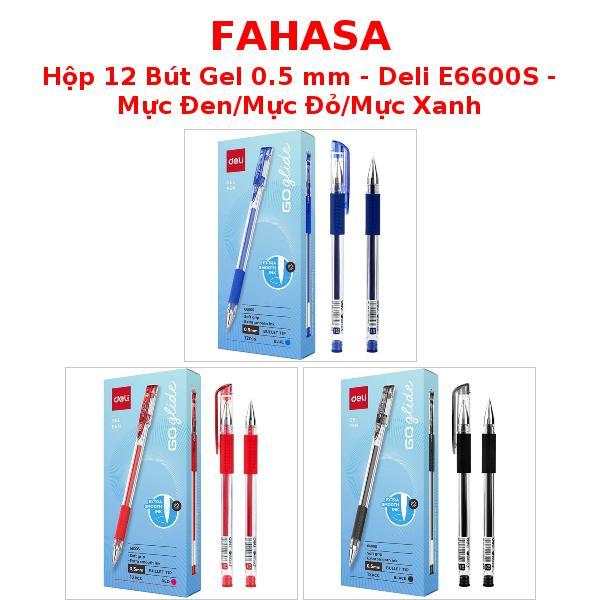 Hộp 12 Bút Gel 0.5 mm - Deli E6600S - Mực Đen/Mực Đỏ/Mực Xanh