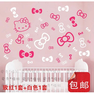 Dán Tường Nơ Hello Kitty Điện Xe Trang Trí Phòng Ngủ TV Đầu Giường Nền Dán