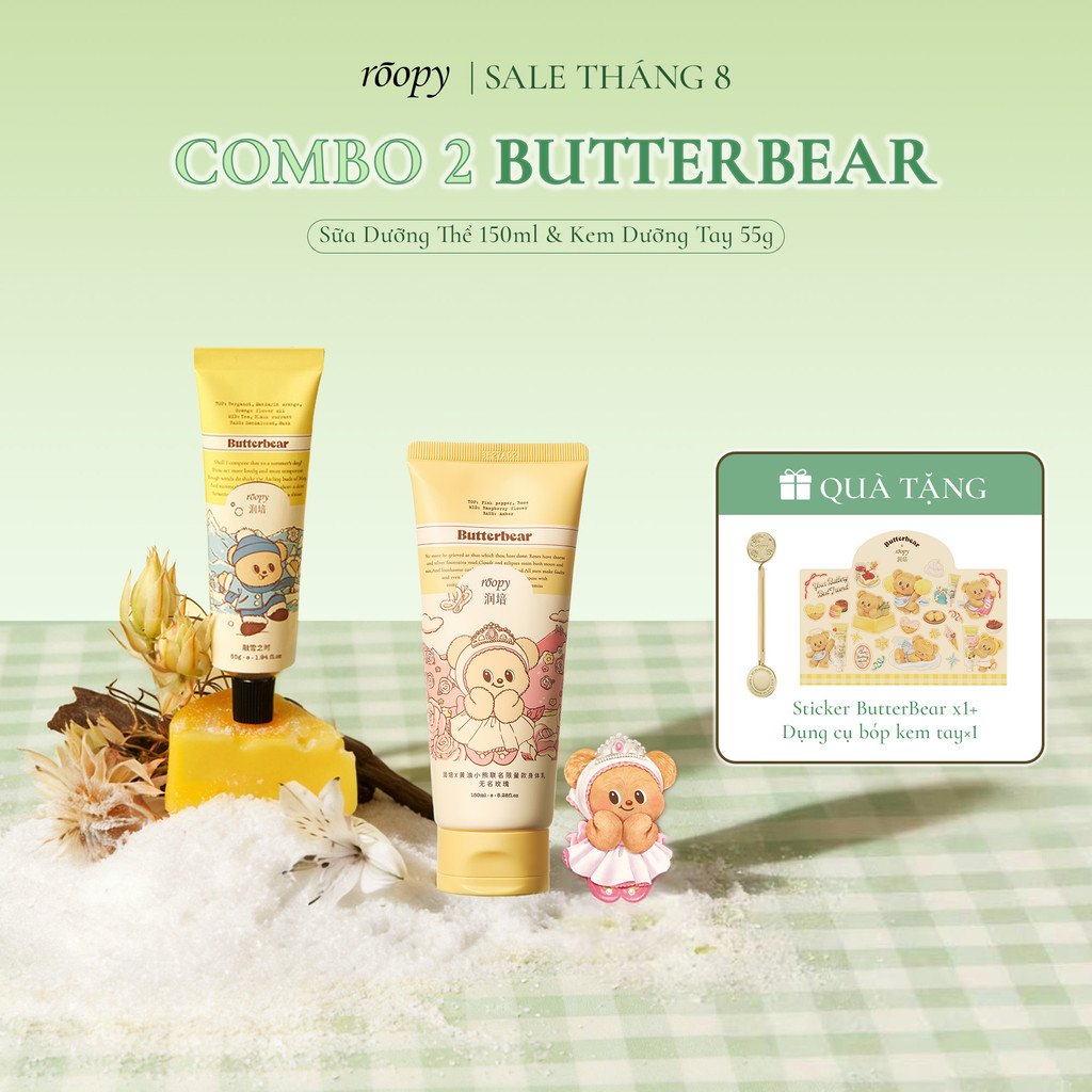 [ButterBear Duo]Kem dưỡng thể & tay Roopy × Butterbear – Hương đặc biệt 3 tầng | Tinh dầu tự nhiên |