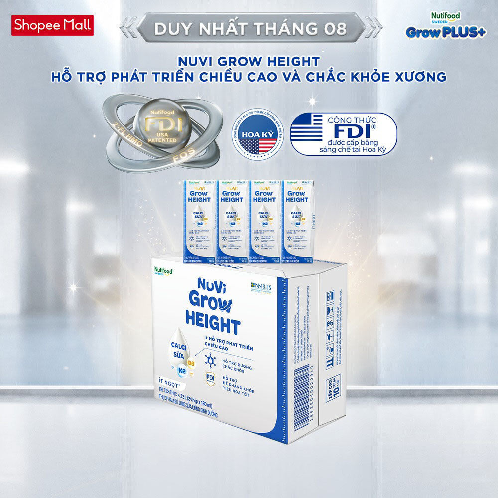 [Livestream Lucie] Thùng 24 hộp SBPS Nuvi Grow Height 1+ hỗ trợ phát triển chiều cao hộp 180ml