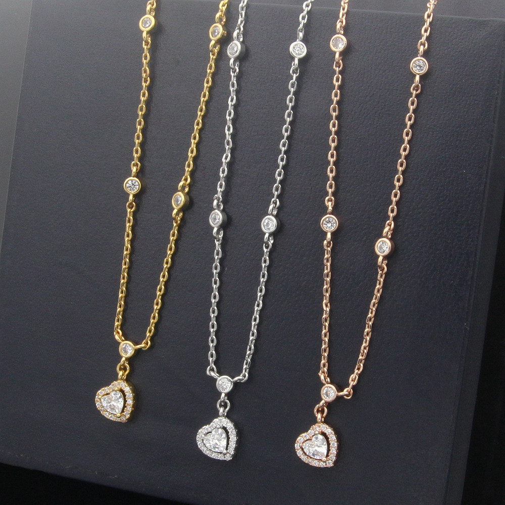 11ZX Diamond women's necklace with peach heart and full of diamonds, collarbone heart necklace