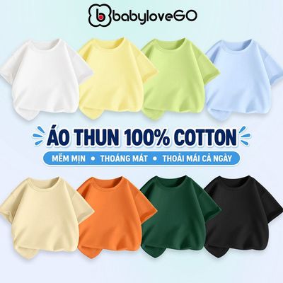 Áo thun bé trai bé gái BabyloveGO trơn basic chất liệu cotton sợi thoáng mát cho bé từ 8kg đến 38kg