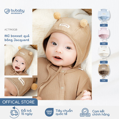 Mũ tròn sơ sinh Bonnet Quả bông Jacquard BU Baby, mũ cho bé, quần áo sơ sinh, mũ thóp | ACT1943QB