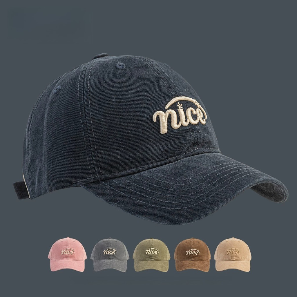 Nhật Bản Vintage Chữ Thêu Mũ Bóng Chày Nam Nữ Đầu Lớn Chu Vi Ngoài Trời Cong Eaves Cap
