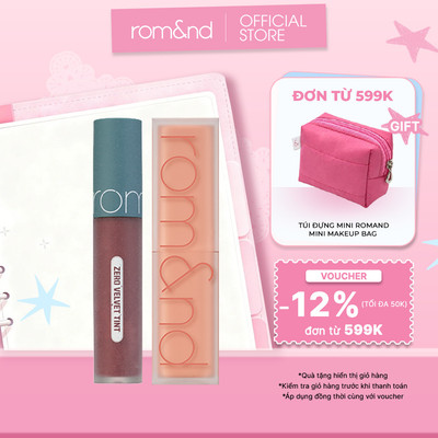 Combo Son kem lì Romand Zero Velvet Tint  + Son Thỏi Romand Zero Matte Lipstick