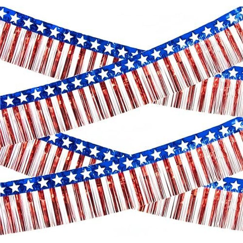 4th of July Decoions 4 Gói 40Ft Tinsel Foil Fringe Vòng Hoa Streamers Treo Đỏ Trắng Xanh Viền Phông 