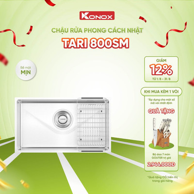 Chậu rửa bát inox 1 hố Konox TARI 800SM phong cách Nhật bề mặt MỊN - Bảo hành 10 năm