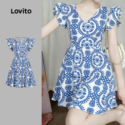 Đầm nữ Lovito Kỳ nghỉ xuân hè lai bèo xếp nếp L184ED803