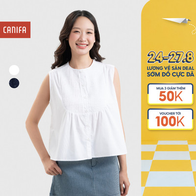 Áo kiểu nữ CANIFA sát nách dáng suông in họa tiết chấm bi 6TO26S002