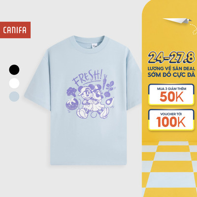 Áo phông nữ CANIFA áo thun chất cotton USA dáng boxy in hình Mickey & Friends 6TS26S004