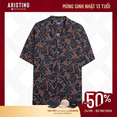 ÁO SƠ MI NGẮN TAY ARISTINO MÀU ĐEN IN HỌA TIẾT -BST HOA BIỂN  ASSM05AZ
