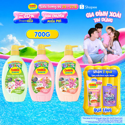 Chai Sữa Tắm Gội thành phần thiên nhiên & sữa chua Sạch Dịu Nhẹ & ẩm mịn Cho Bé Carrie Junior Yoghurt 700g
