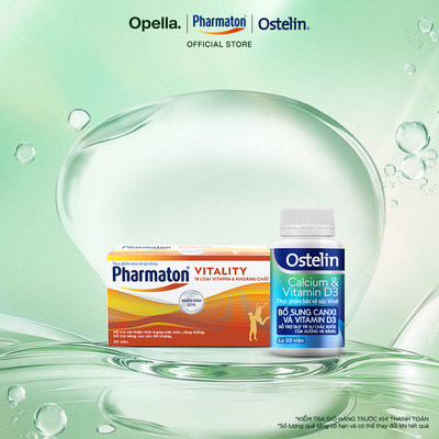 Bộ 1 Thực Phẩm Bảo Vệ Sức Khỏe Pharmaton Vitality Dạng Vỉ Hộp 50 Viên + Ostelin Bổ Sung Calcium & Vitamin D3 30 viên