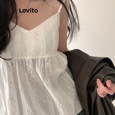(Kỳ nghỉ) Lovito Áo ba lỗ thêu trơn Tank Top dành cho nữ L89MD095