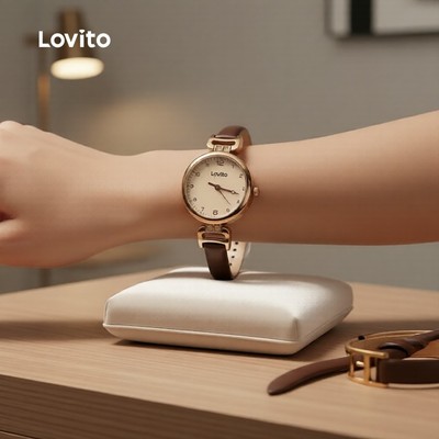 Lovito thanh lịch Đồng Hồ Thạch Anh Nữ Màu Trơn Phong Cách Cổ Điển Phù Hợp Mọi Mùa LFA82346
