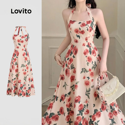Lovito Váy Mùa Xuân/Hè Đơn Giản Thanh Lịch Hoa Lá Lãng Mạn cho Phụ Nữ LK4ED1099