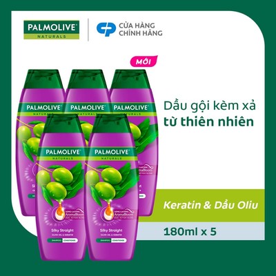 Bộ 5 Dầu gội Palmolive kèm xả 2 trong 1 chiết xuất thiên nhiên Suôn Mượt Óng Ả 180ml