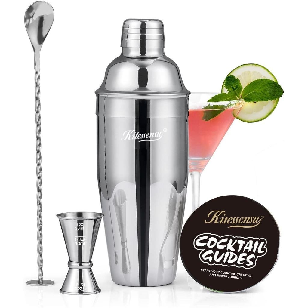 Cocktail Shaker, KITESSENSU 24oz Drink Shaker with Bartender Strainer, Measuring Jigger, Bar Mixing 