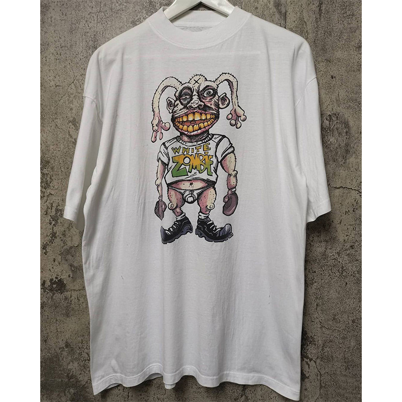 Trắng Zombie Trắng Zombie Ban Nhạc Kim Loại Nặng Rock American High Street Mặc Retro Tay Ngắn Áo Thu