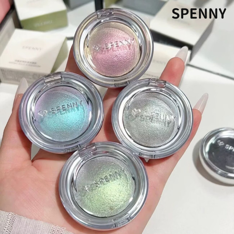 SPENNY Phấn mắt Bột nướng Bảng phấn mắt một màu với màu xanh lấp lánh Nhấn sáng mờ