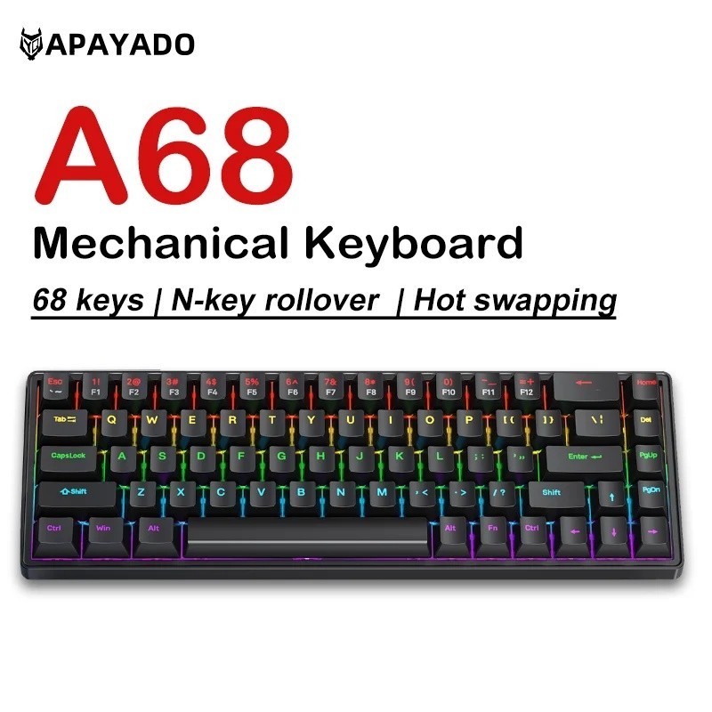 Bàn phím chơi game cơ APAYADO A68 65% 68 phím RGB có thể hoán đổi nóng USB-C NKRO