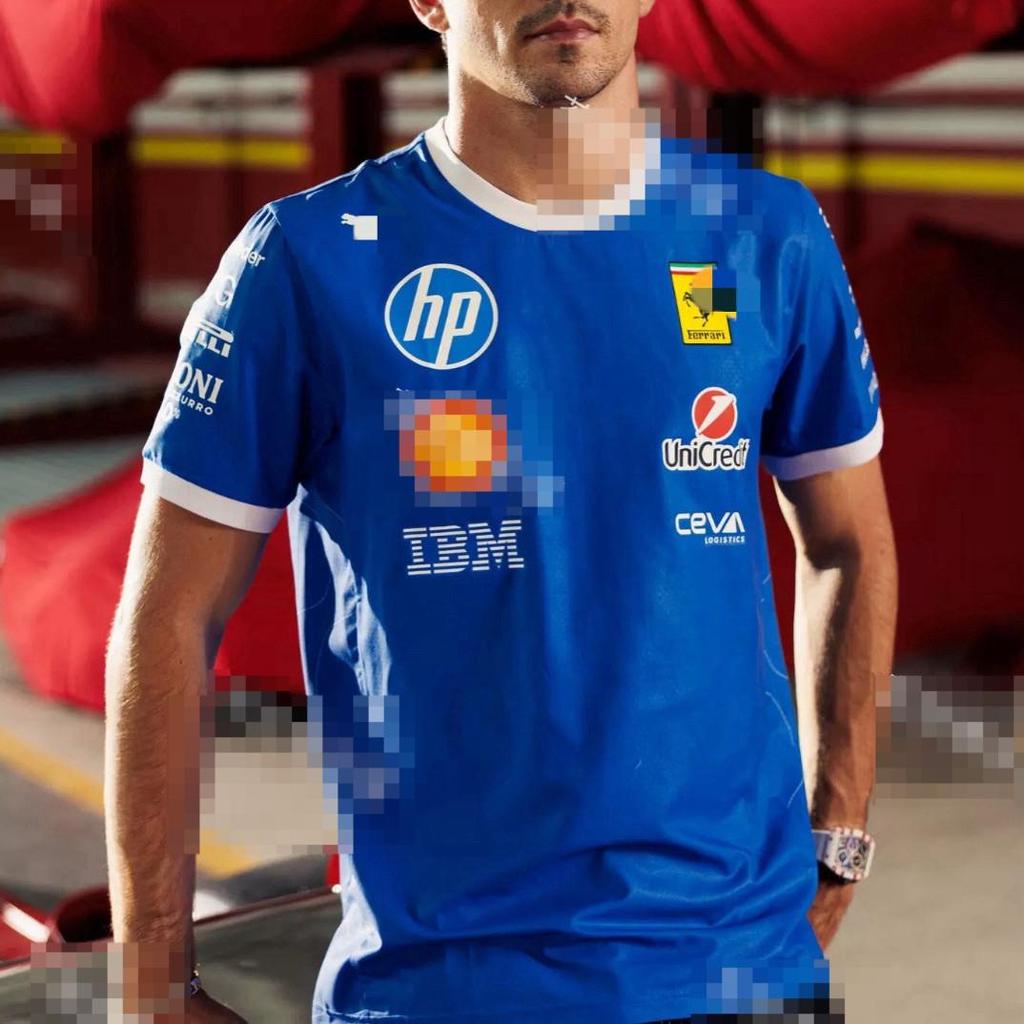 2025 New F1 Blue Short-Sleeve Racing Shirt, Quick-Dry and Breathable, Lewis, Leclerc, Outdoor Sports