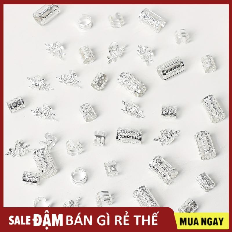 40pcs Vintage Vàng Bạc Hollow tóc Cuff Nhẫn braids tóc Phụ Kiện Set