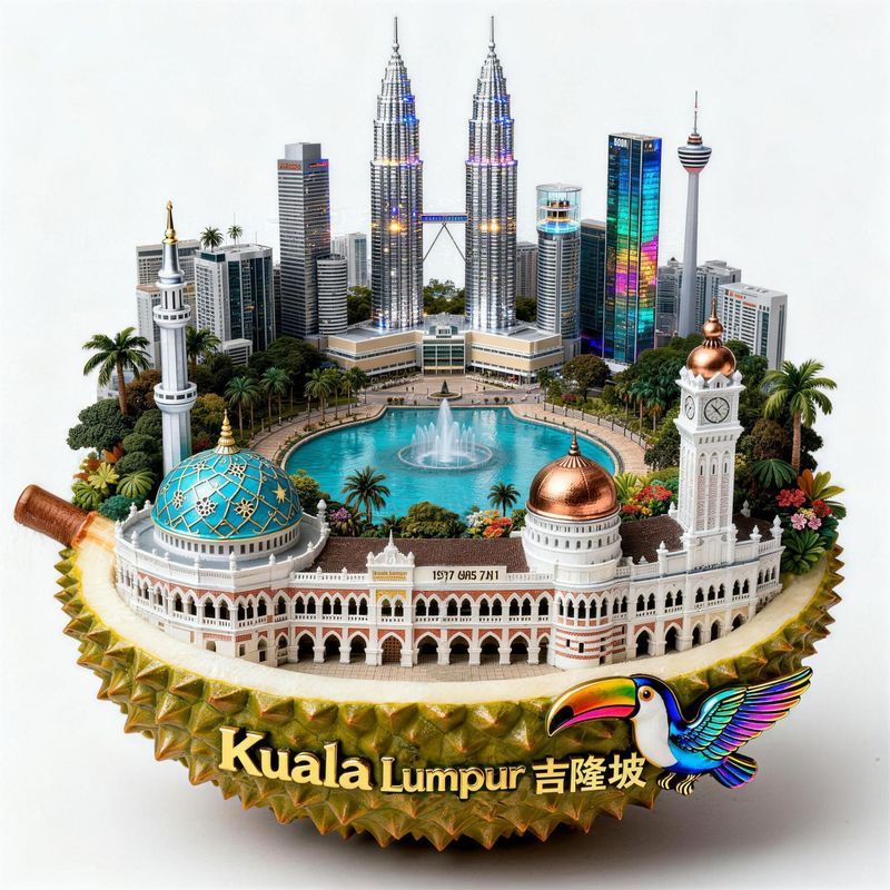 Malaysia Giropo Kim Loại Dập Nổi Tủ Lạnh Dán Từ Du Lịch Lưu Niệm Thành Phố Văn Hóa Sáng Tạo Quà Lưu 