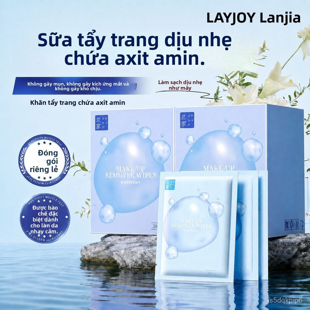 Khăn giấy tẩy trang amino acid dịu nhẹ mắt môi mặt, làm sạch sâu không khô da không cay mắt
