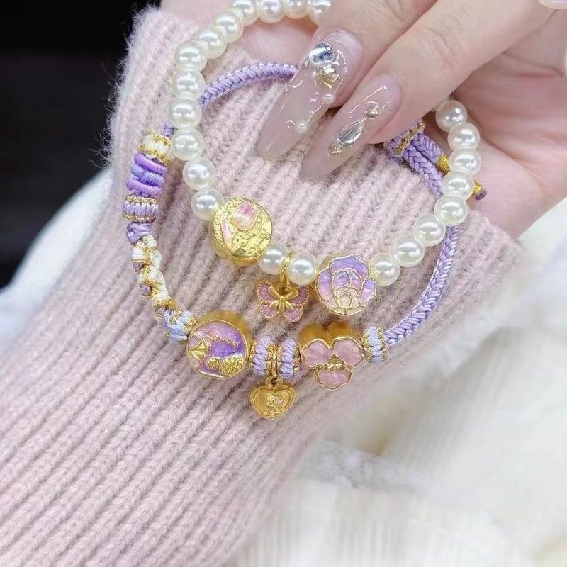 Vòng tay bện Vòng tay Handmade Monet Garden Thành phẩm Phụ kiện hoa đào tím Iris Water Lily Noble Ph