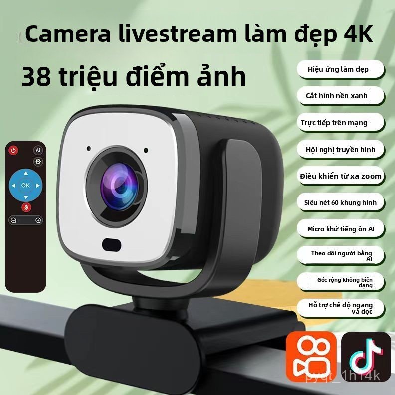 Webcam 4K siêu nét livestream kèm mic 60fps làm đẹp phông xanh gắn ngoài máy bàn laptop không driver