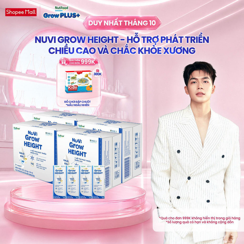 Combo 4 Thùng 24 hộp SBPS Nuvi Grow Height 1+ hỗ trợ phát triển chiều cao hộp 180ml