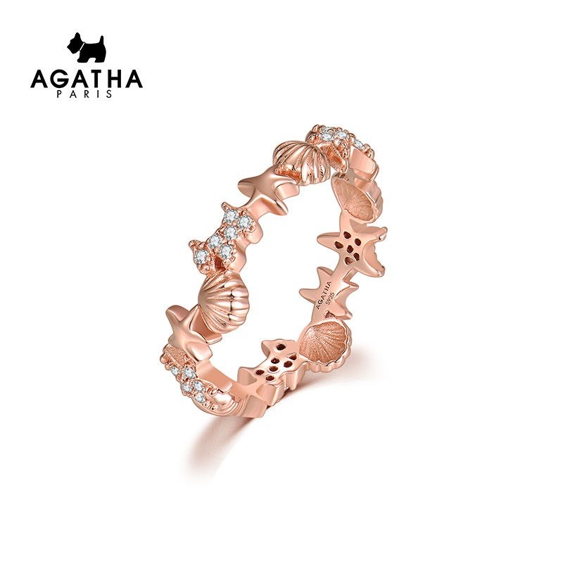 Agatha / Agatha Nàng Tiên Cá Series S925 Bạc Vỏ Đại Dương Đuôi Cá Nữ Nhẫn Phù Hợp Với ins