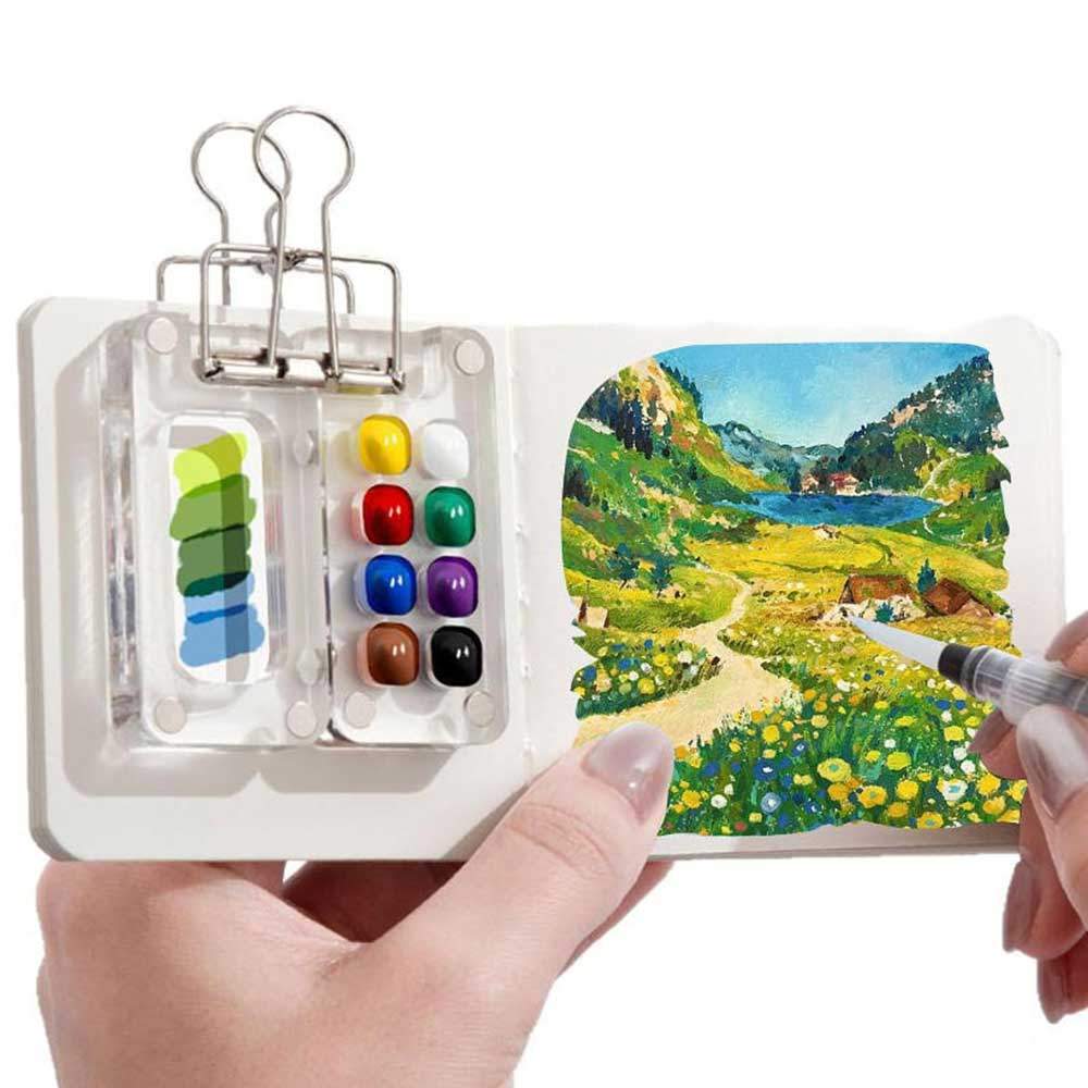 Mini Watercolor Paint Palette Acrylic 8/12 Grid Paint Box with Clip Foldable Portable Empty Paint Bo