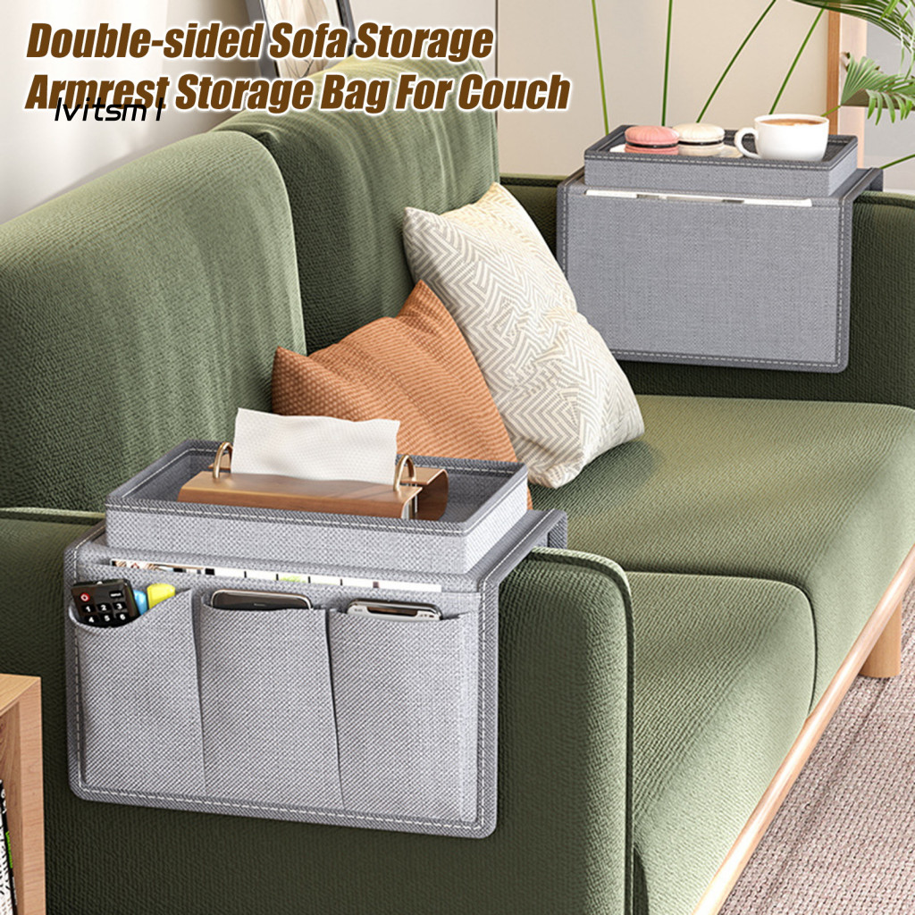 [LV] Túi đựng tay vịn cho ghế sofa hai mặt Bộ sắp xếp ghế sofa có ngăn đựng đồ uống và túi bên cho m