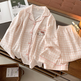  Đồ ngủ nữ mềm mại Thoải mái dài tay Bộ đồ ngủ Hello Kitty Công chúa Thục nữ Kiểu Nhật Phong cách8919 