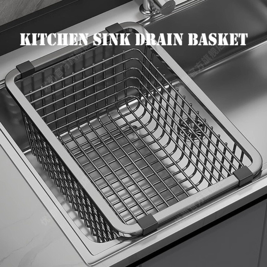 JUZ Stainless Steel Sink Drain Rack | Fruit & Vegetable Dish Drainer Basket | Kitchen Sink Shelf Kit