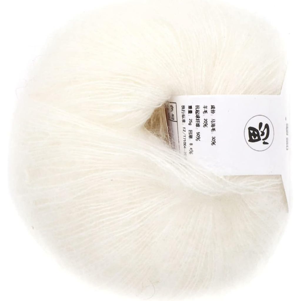 Sợi len Angora mềm phổ biến để đan DIY (có móc) (Trắng)