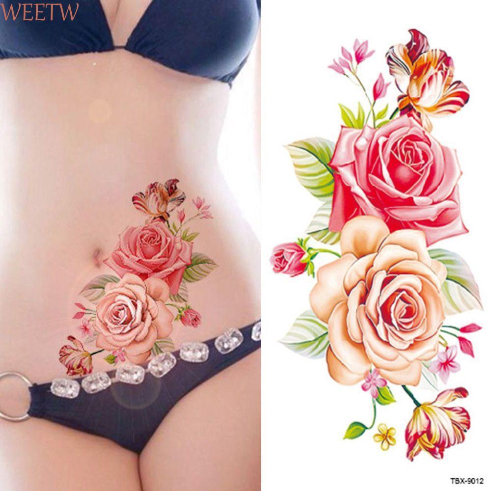 WEETW Hình Xăm Tạm Thời Hoa Hồng Nhân Tạo Làm Đẹp Hoa Chuyển Nước 3D Henna Nhiều Màu Sắc Nghệ Thuật 