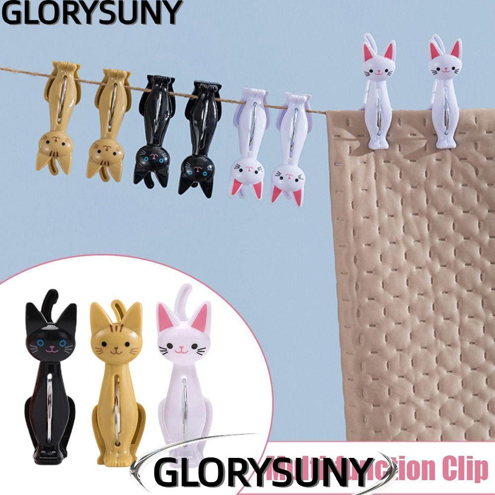 GLORYSUNY 4 Kẹp Khăn, Kẹp Chống Gió Nhựa Quần Áo Chốt, Đa Năng Mèo Dễ Thương Văn Phòng Phẩm Bill Cli