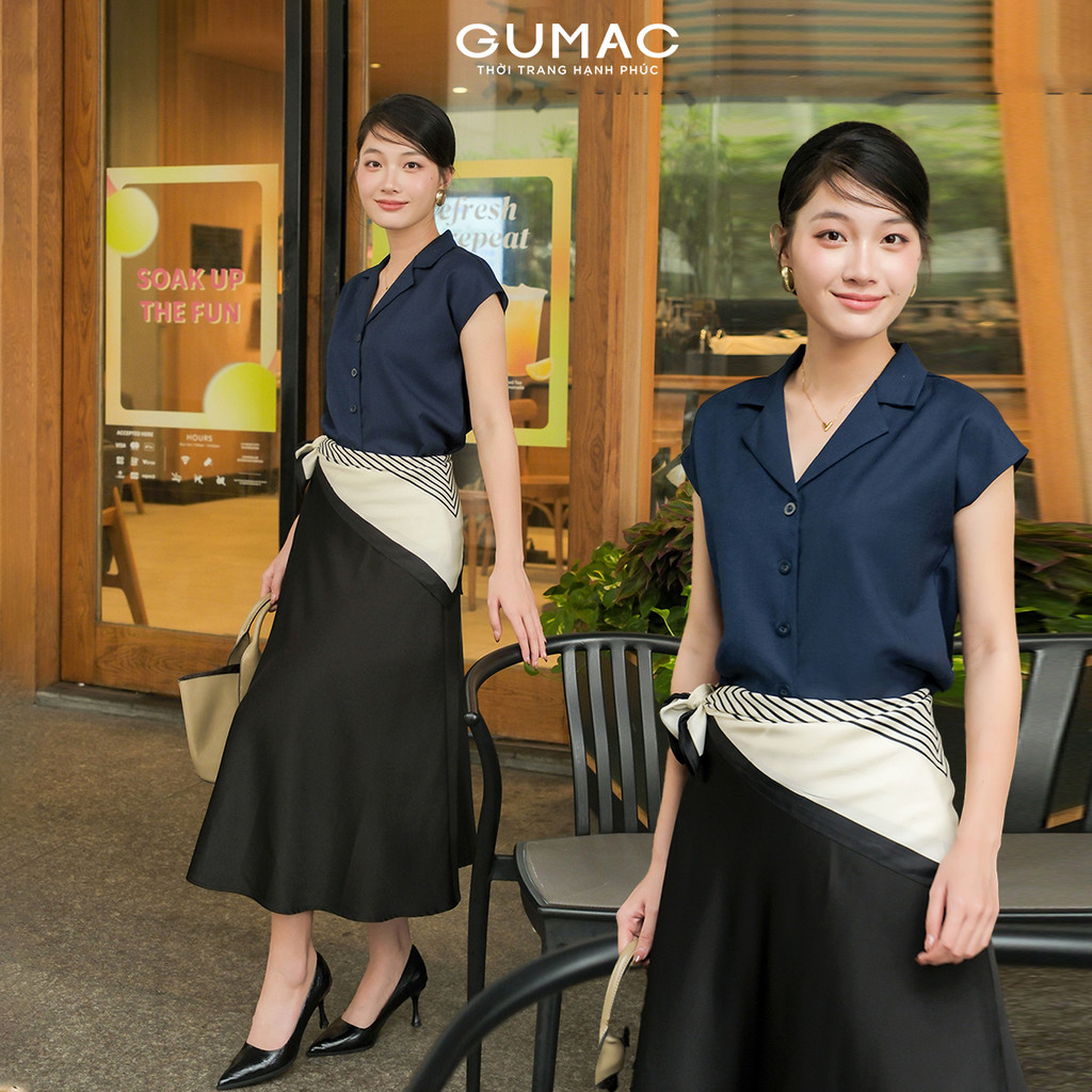 Áo Sơ Mi Nữ Cổ Danton GUMAC Tay Liền Phom Suông Chất Xô Len Mềm Mát Thời Trang Công Sở AF08003